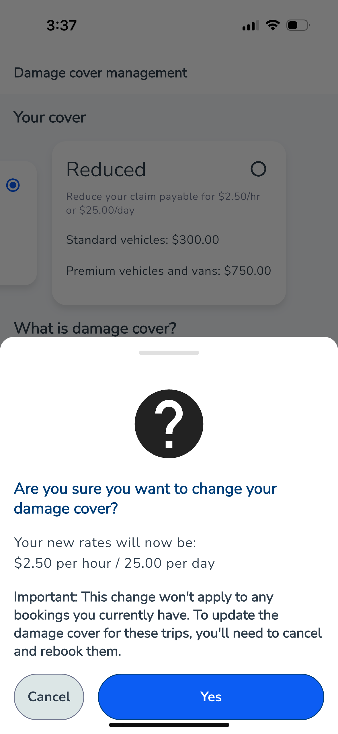 how do i change my level of damage cover