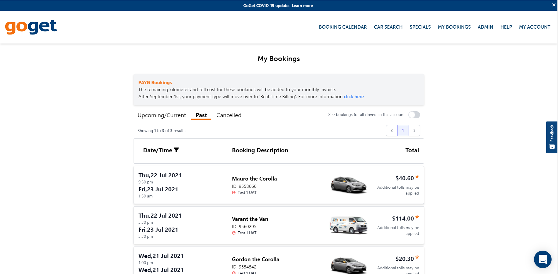 the my bookings page explained