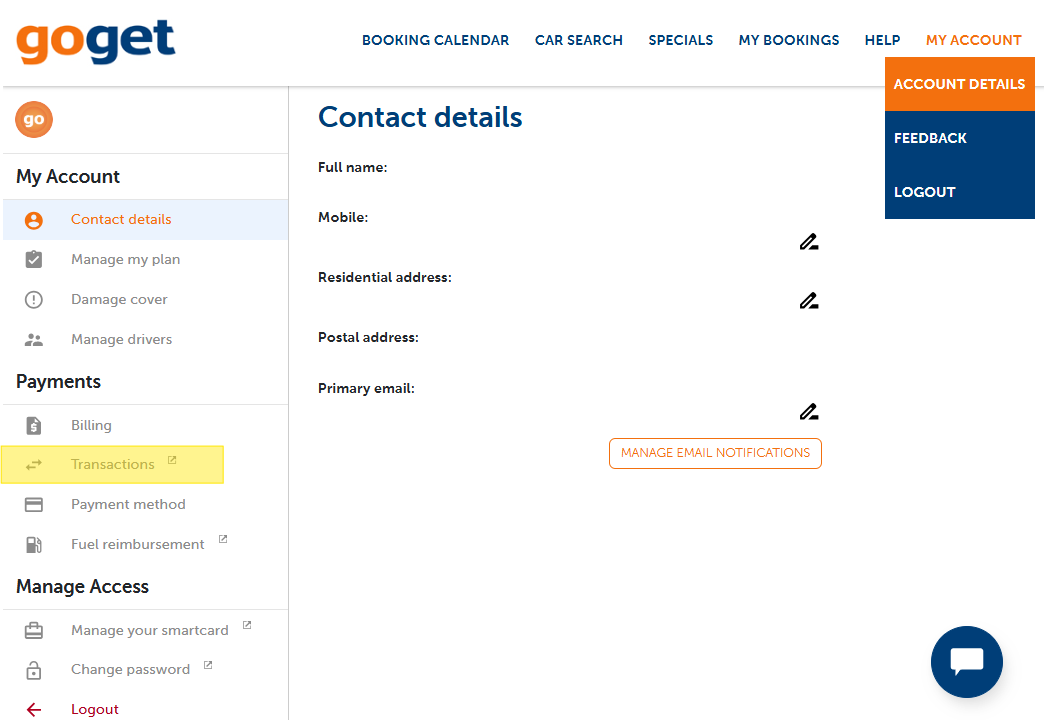 your transaction list